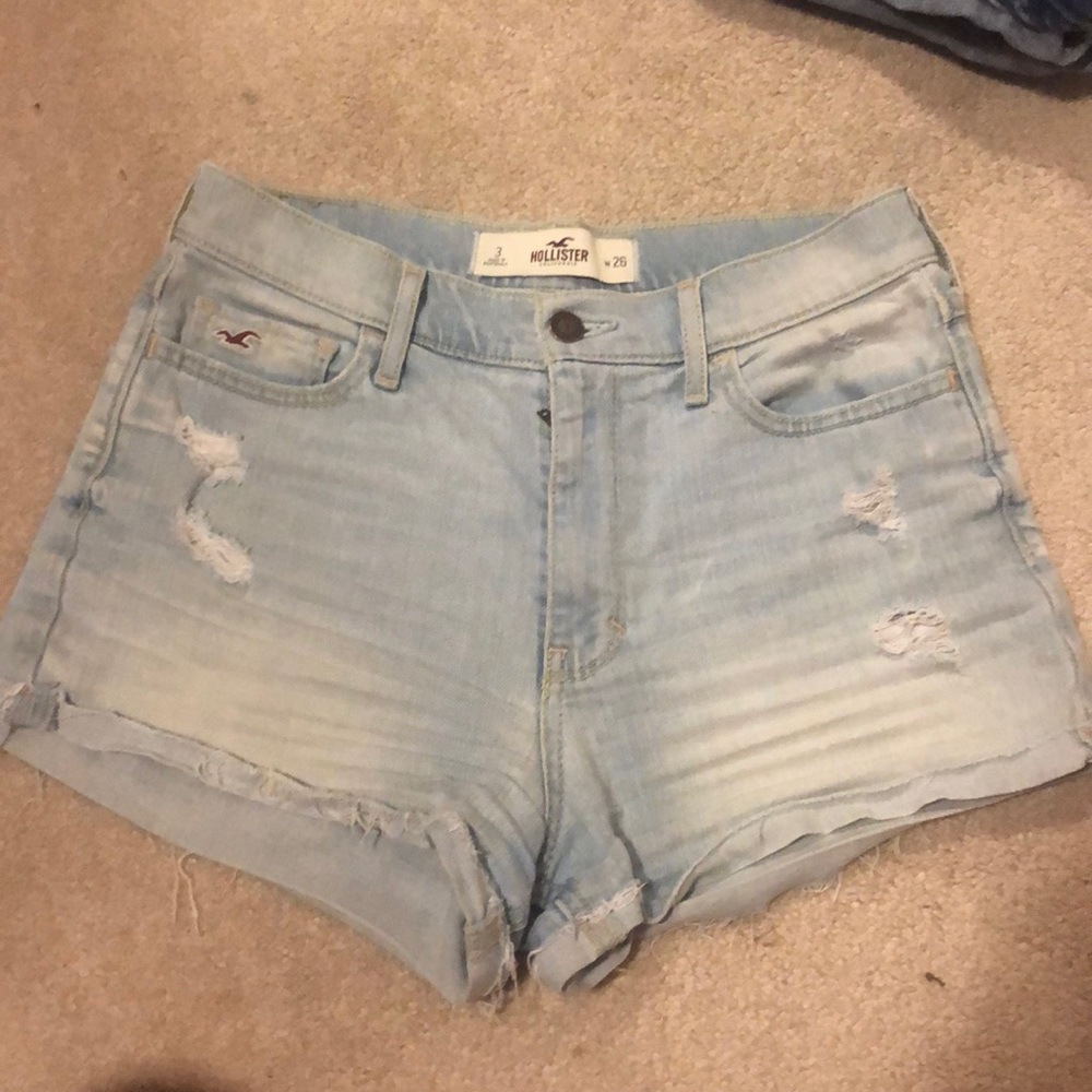 Light denim high waisted shorts